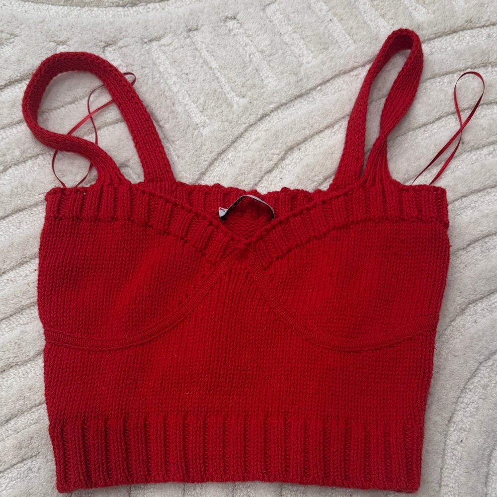Red Knit Crop Top
Red knit sweater cardigan